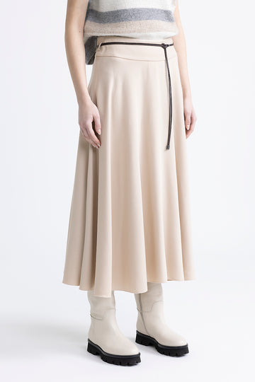 Wool and viscose twill long skirt with belt  