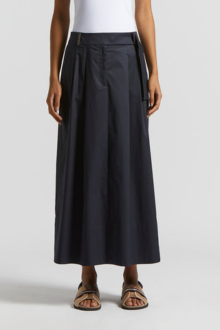 Lightweight stretch cotton satin long skirt