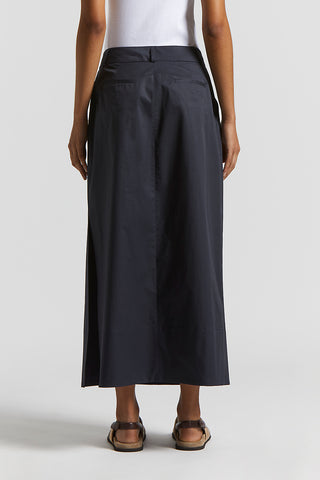 Lightweight stretch cotton satin long skirt