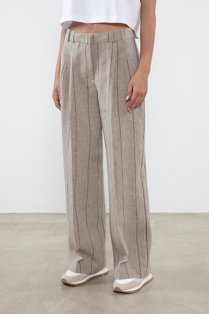 Striped linen pleated trousers  