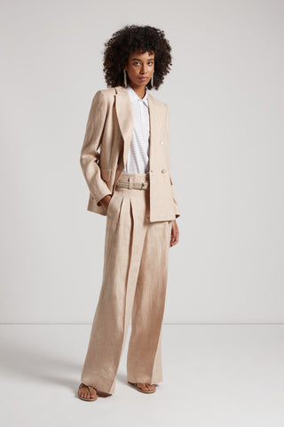 Pure linen gabardine double-breasted blazer