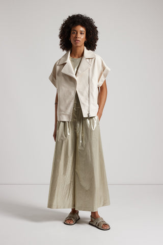 Laminated cotton poplin trousers