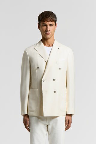 Blazer doppiopetto in lana, seta e lino