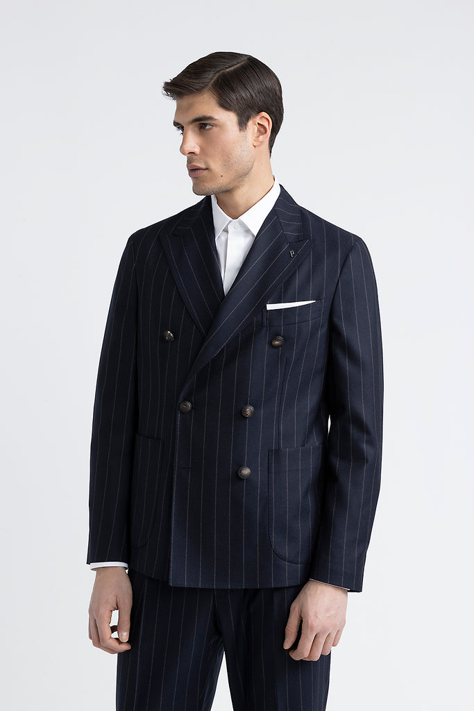 Pinstripe wool double-breasted blazer  