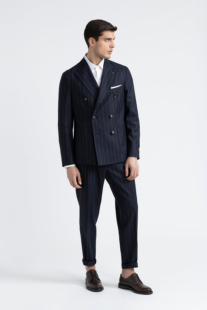 Pinstripe wool double-breasted blazer  