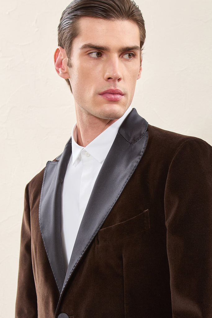 Smooth velvet tuxedo jacket with satin peak lapels  