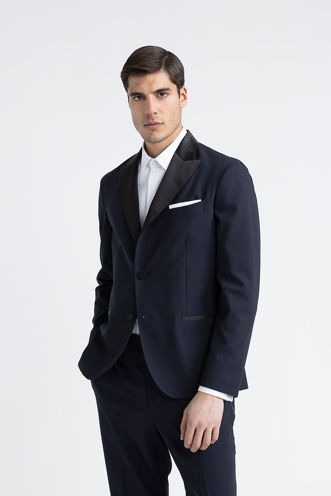 Stretch technical wool single-breasted evening tuxedo  