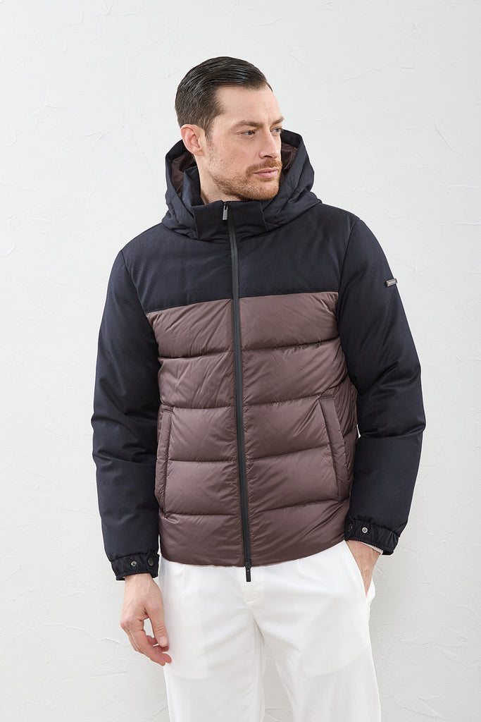 Dual-material puffer jacket  