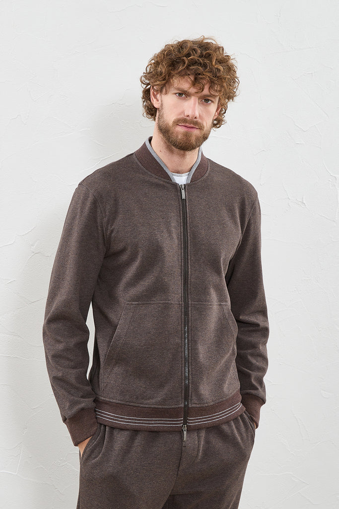 Full zip sweatshirt with bomber jacket collar  