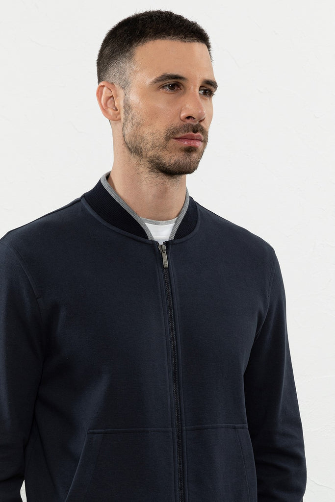 Full zip sweatshirt with bomber jacket collar  