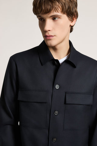 Overhshirt in gabardina di pura lana