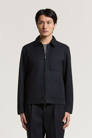 Giubbino a camicia in gabardina di pura lana