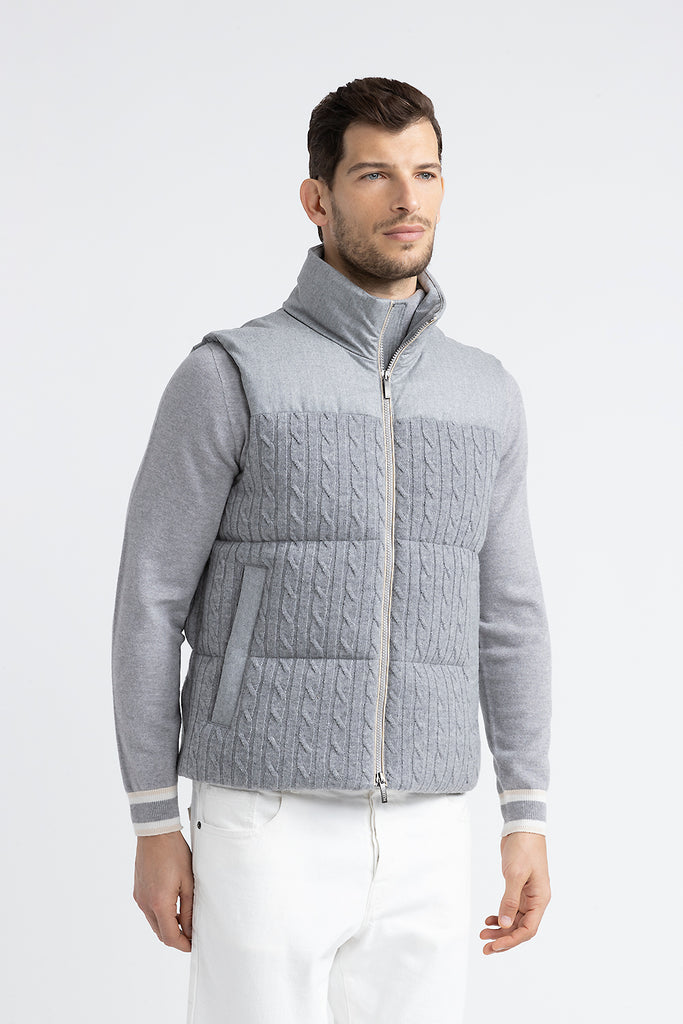 Sleeveless goose down jacket in tricot wool  