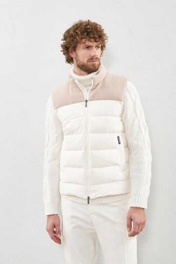 Dual-material sleeveless puffer gilet  