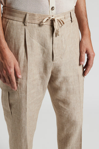 Pure linen jogger trousers with pocket