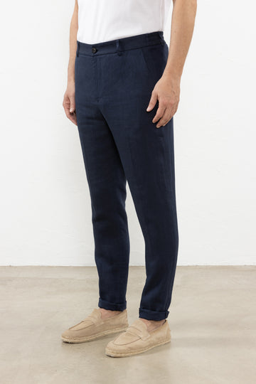 Chevron weave pure linen flat front trousers  