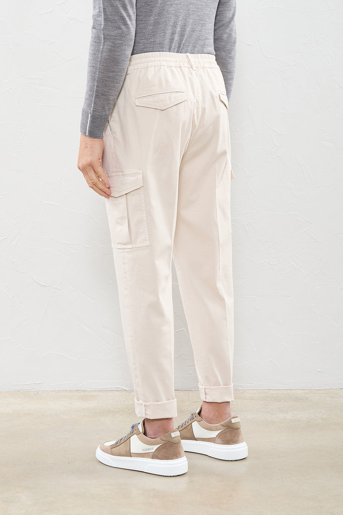 Garment-dyed cargo chinos with drawstring  