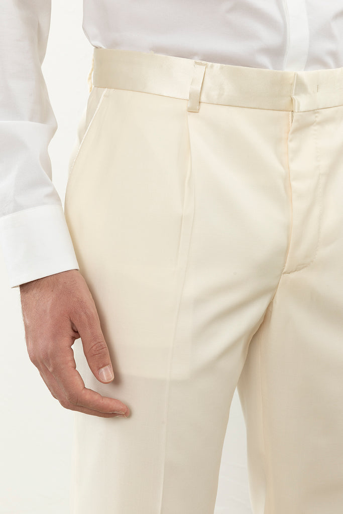 Lined pure wool tuxedo trousers with satin details  