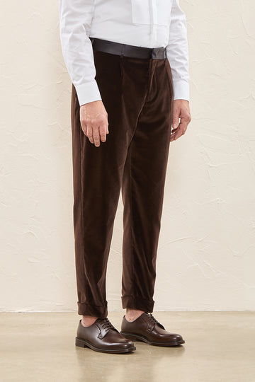 Smooth velvet tuxedo trousers with satin details  