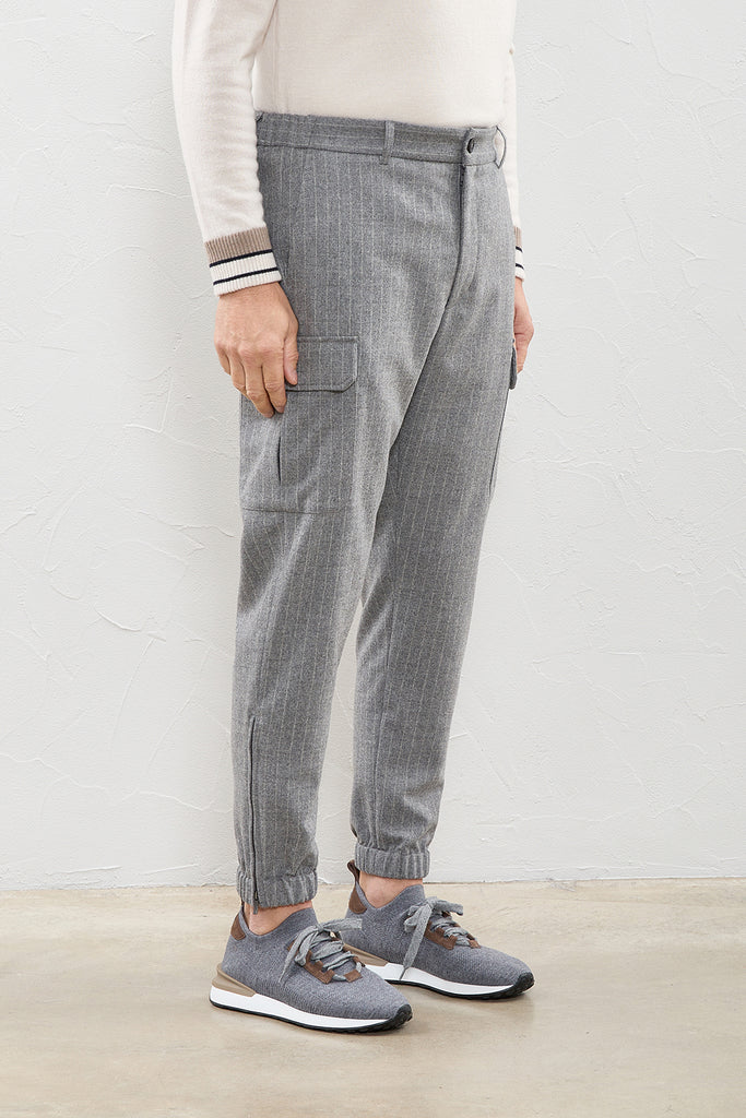 Pinstripe flannel cargo trousers  