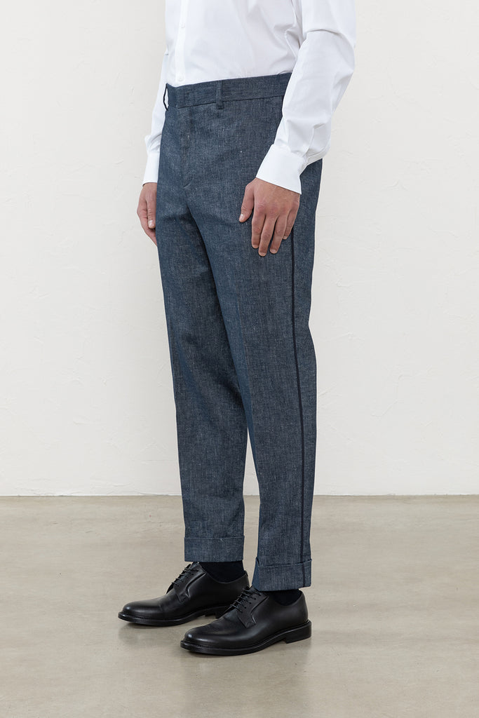 Linen-cotton flat front trousers  