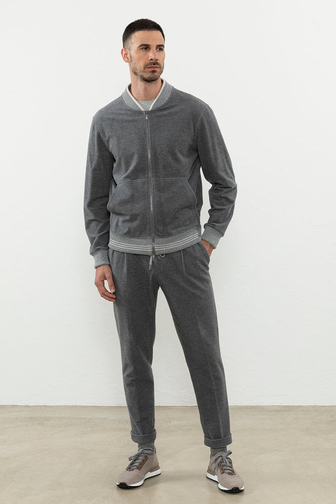Joggers with one pleat in brushed cotton jersey  