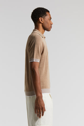 Linen and cotton crepe polo shirt