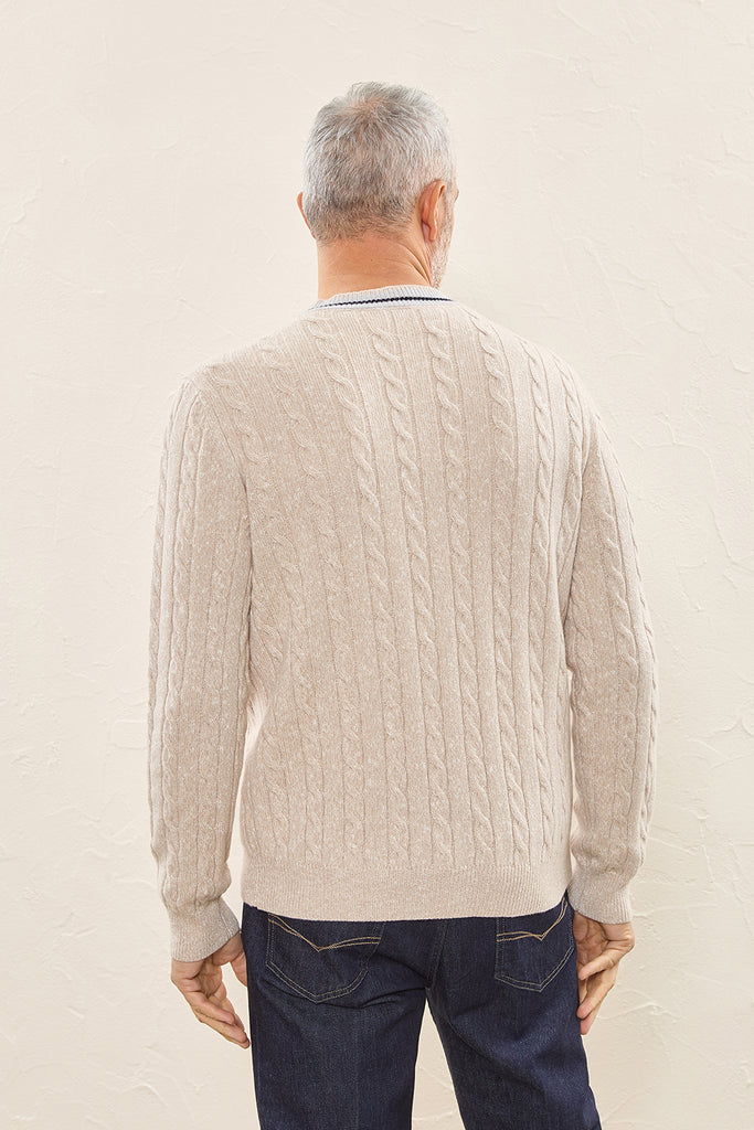 Cable knit sweater in wool, cashmere and cotton  