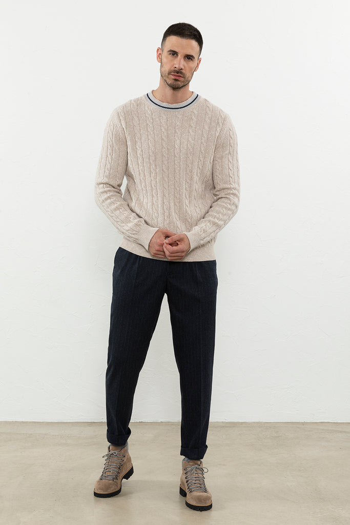 Cable knit sweater in wool, cashmere and cotton  