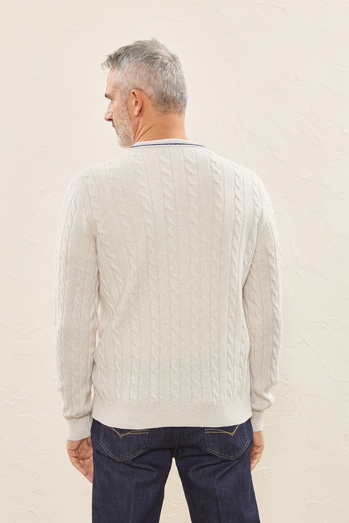 Soft wool, cashmere and cotton cable-knit sweater  