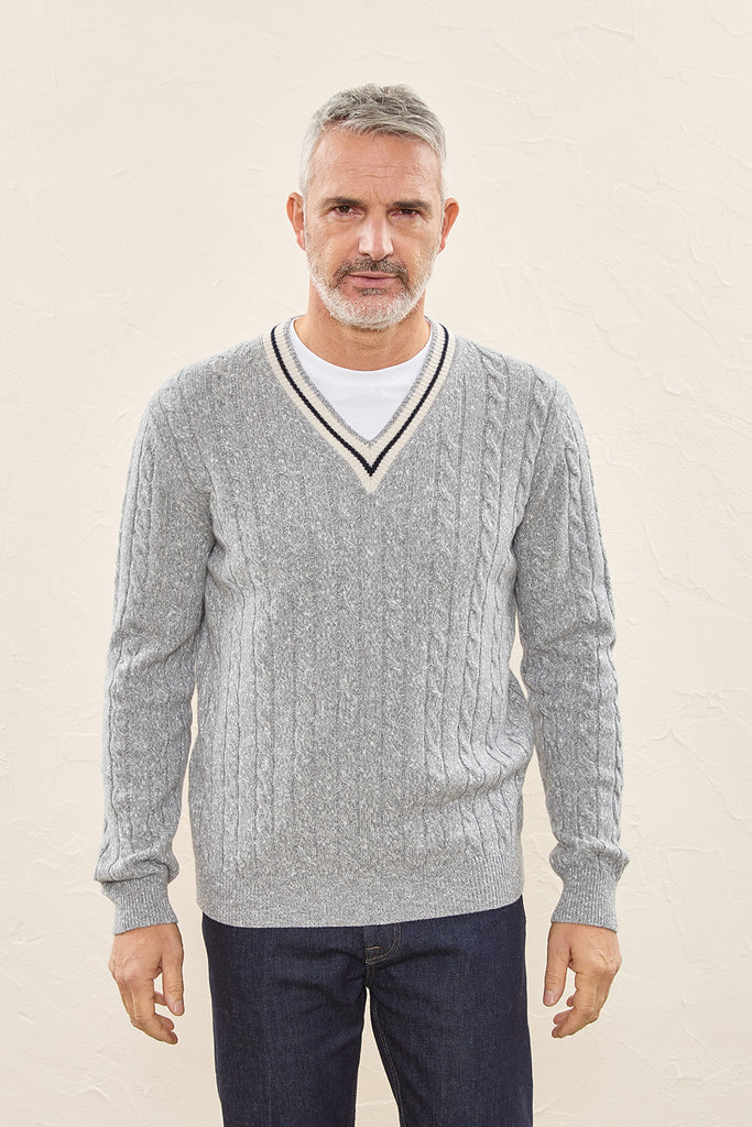 Soft wool, cashmere and cotton cable-knit sweater  