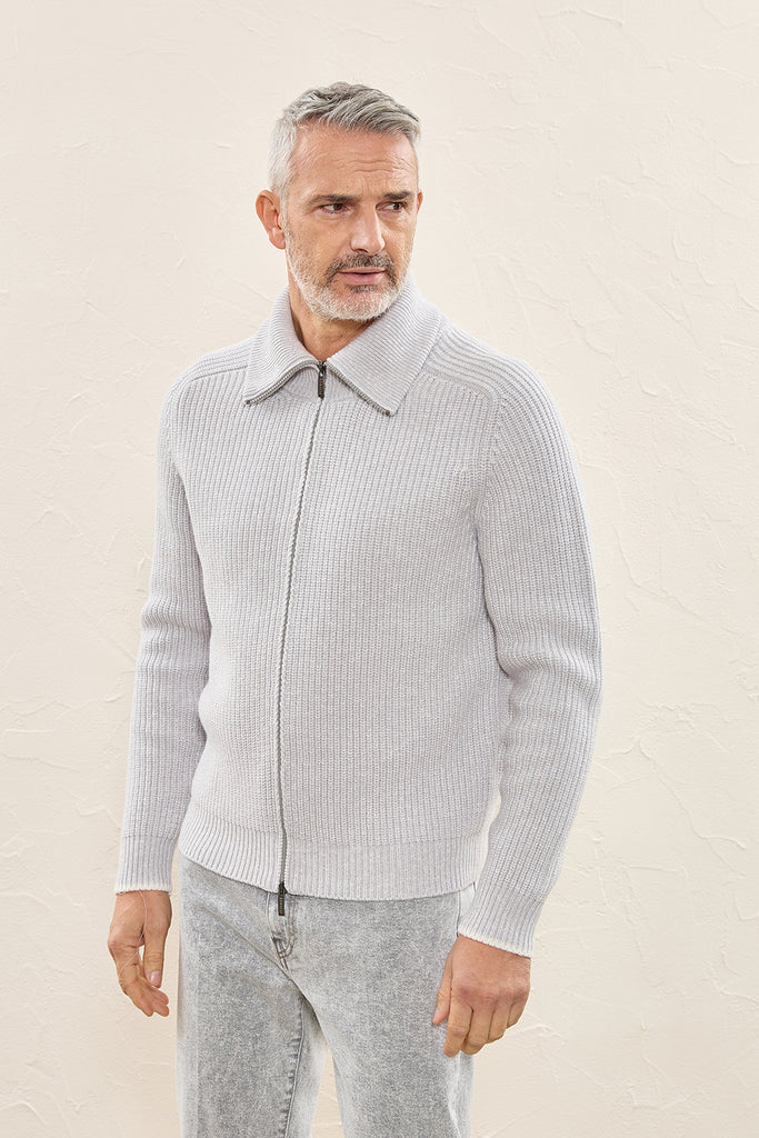 Wool, cashmere and cotton full zip sweater  