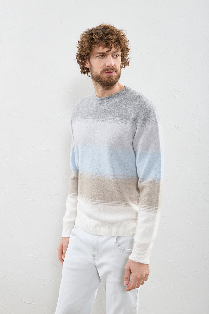 Wool and alpaca yarn dégradé colour block sweater  