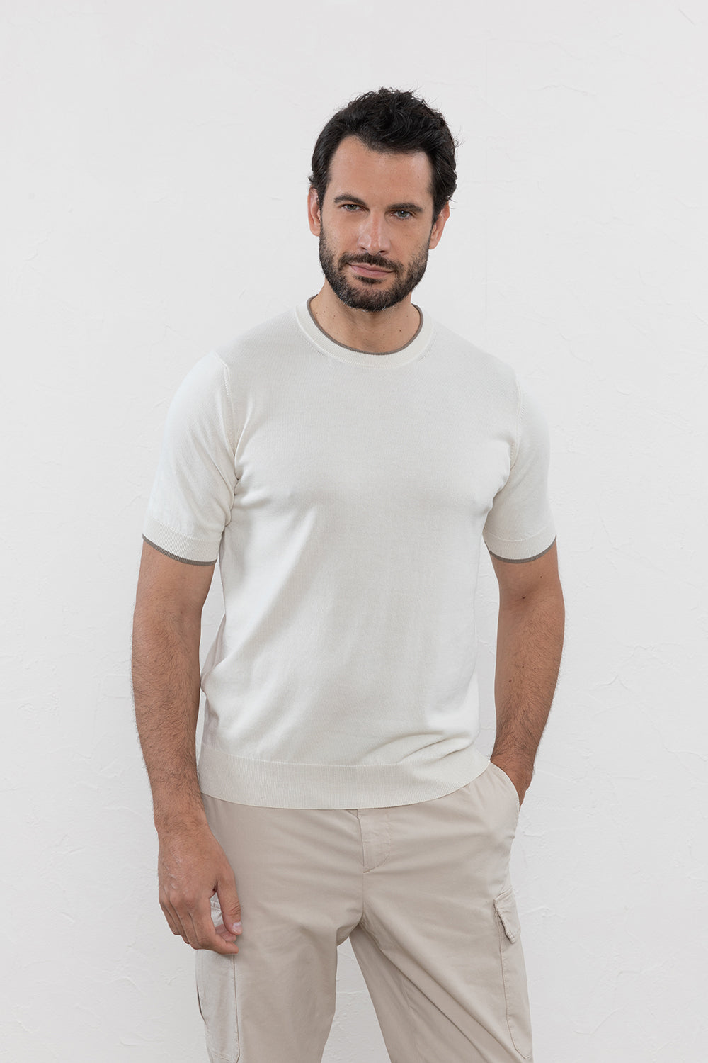 Peserico T-shirt in filato di puro cotone crépe