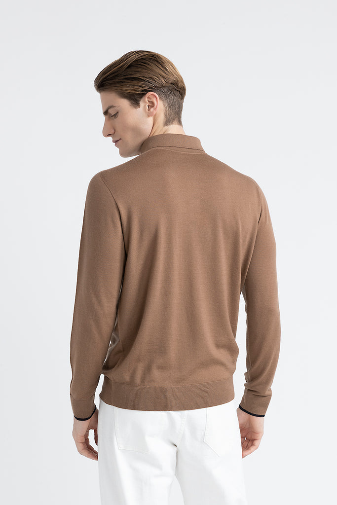 Pure new wool sweater with polo shirt collar  