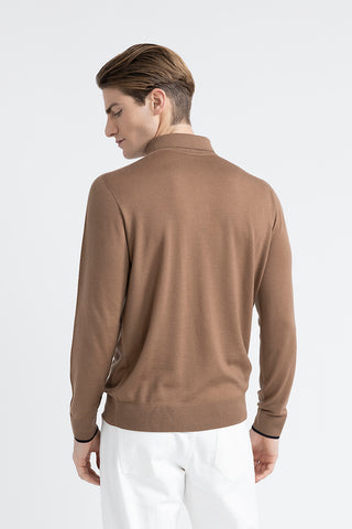 Pure new wool sweater with polo shirt collar  