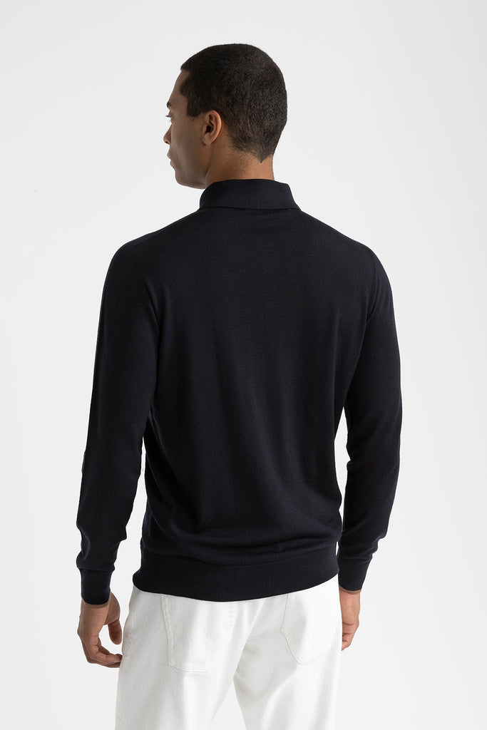 Pure new wool sweater with polo shirt collar  