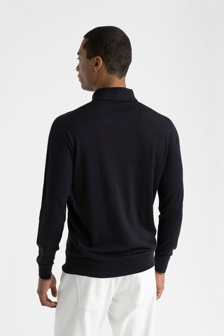 Pure new wool sweater with polo shirt collar  