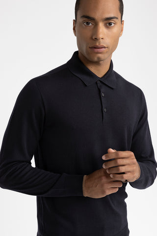 Pure new wool sweater with polo shirt collar  