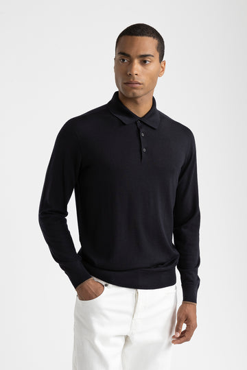 Pure new wool sweater with polo shirt collar  