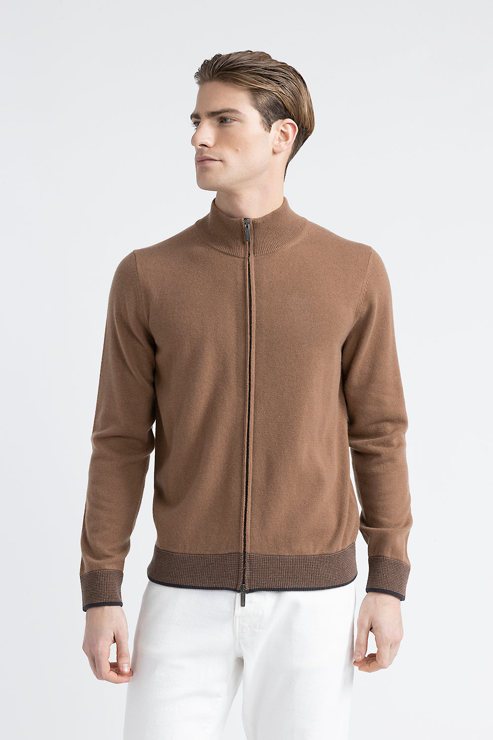 Peserico Maglia collo alto con zip in lana, seta e cashmere