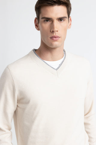 Wool, silk and cashmere V neck sweater  