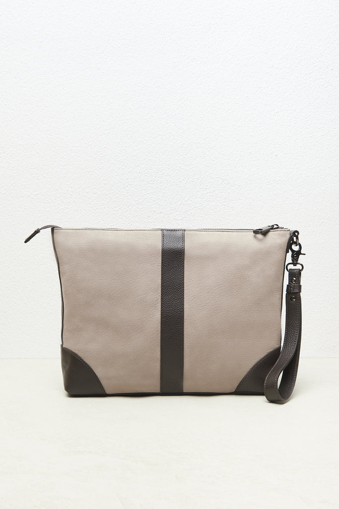 Genuine leather and cotton clutch bag  