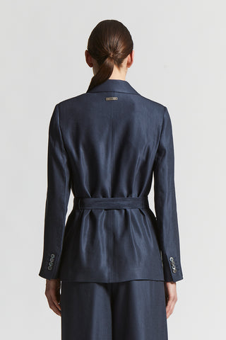 Shiny gabardine belted blazer