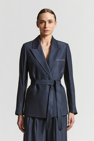 Shiny gabardine belted blazer