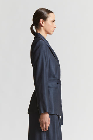 Shiny gabardine belted blazer