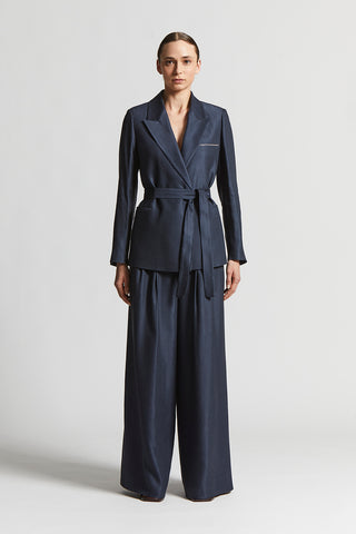 Shiny gabardine belted blazer