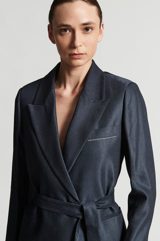 Shiny gabardine belted blazer