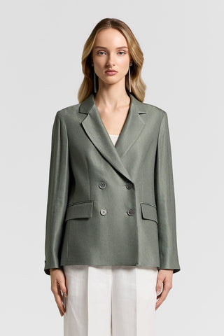 Blazer doppiopetto in gabardina lucida di lino viscosa