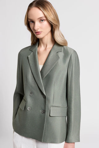 Blazer doppiopetto in gabardina lucida di lino viscosa